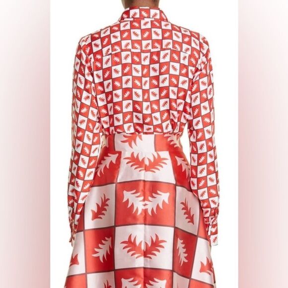 NWOT Lisou Bailey Long Sleeve Fern Print Silk Blouse in Red Multi $355 RARE Sz 4 - Picture 6 of 16